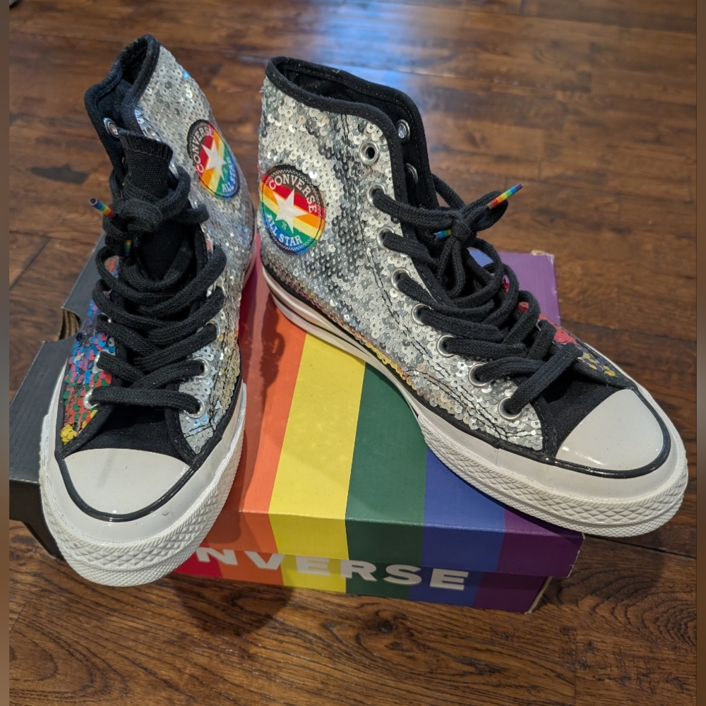 Converse Chuck 70 Pride Rainbow Sequin High Top Sneakers - Picture 2 of 8